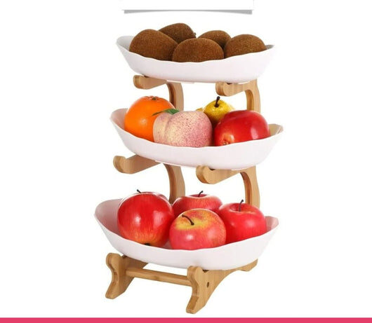 3 Layers Ceramic Bowls with Wooden Stand