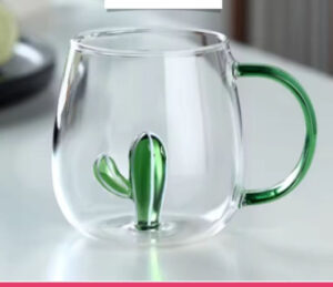 3D Cactus Plant Inside Glass Mug with Handle
