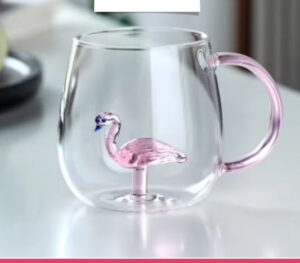 3D Flamingo Inside Glass Mug with Handle