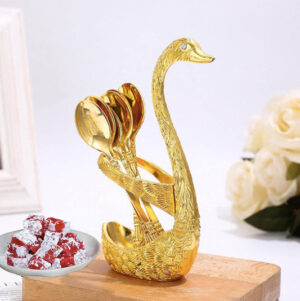 7 Piece Swan Shape Spoon Holder Set -- Elegant Steel Cutlery