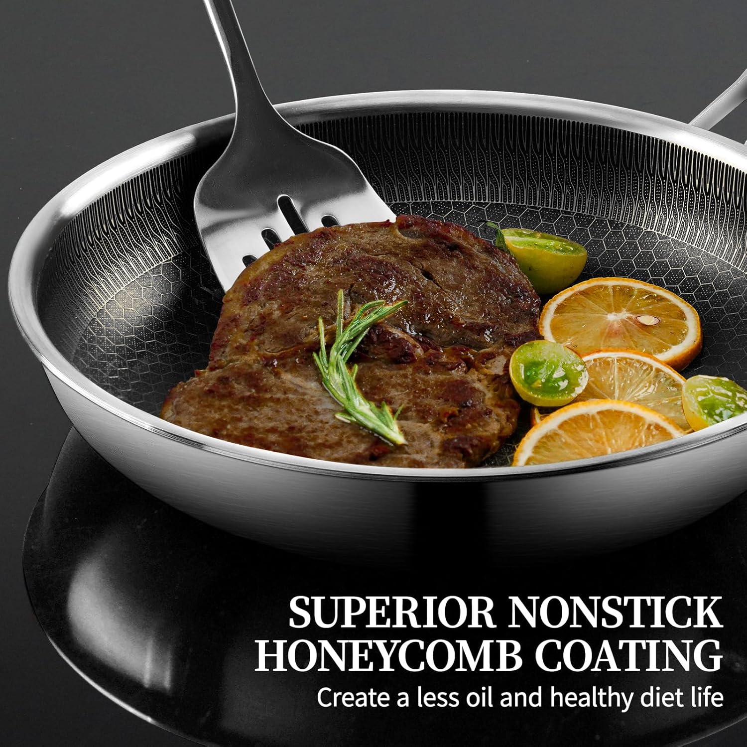 One Sided Honeycomb Laser Coated Frying Pan - Image 4