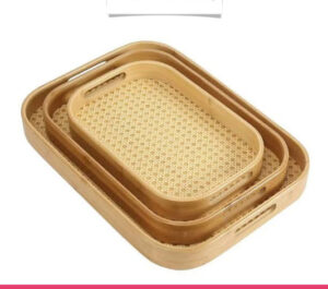 Set of 3 - Bamboo Serving Trays with handles
