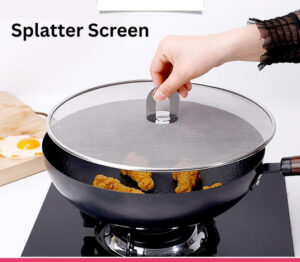 Fine Mesh Splatter Screen with Fold-Flat Knob -- 29cm Stainless Steel Oil Splash Guard