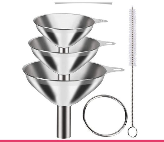 3Pcs Stainless Steel Kitchen Funnel Set with Cleaning Brush -- Large, Medium & Small