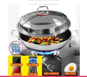 Honeycomb Print Laser Coated Wok With Dual Handles & Lid