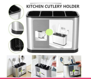 4 Compartment Cutlery Holder with Draining Tray