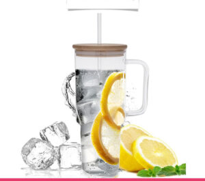 900ml Glass Tumbler with Bamboo Lid & Straw