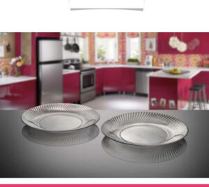 Set of 6 Diamond Rice Plates Clear Glass Roti Plates
