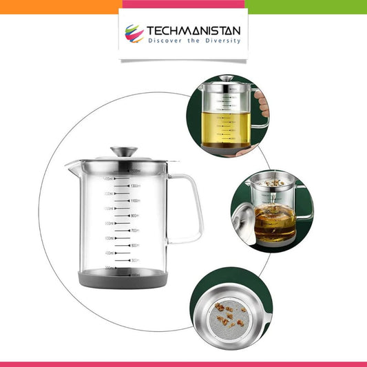 Glass Oil Pot with Stainless Steel Lid and Strainer