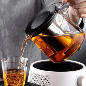 Glass Teapot with Infuser & Silicon Lid, Glass Kettle