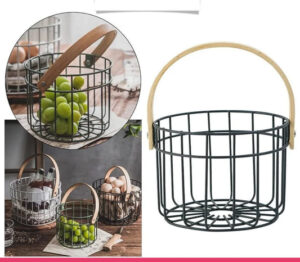 Iron Wire Egg Basket with Wooden Handle