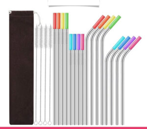 Set of 16 Stainless Steel Straws with Cleaning Brushes