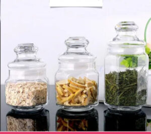 Set of 3 Clear Round Glass Jar with Lid