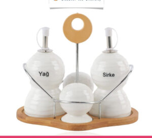 Set of 4 - Condiment Set with Wooden Base