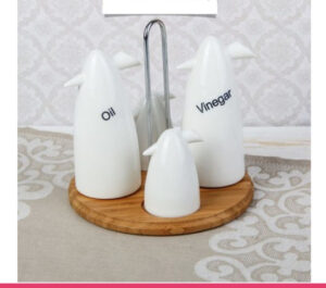 Set of 4 - Condiment Set with Wooden Base