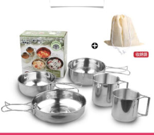Set of 5 - Outdoor Camping Stainless Steel Cookware Pots