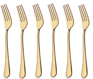Set of 6 - Mirror Polished Stainless Steel Golden Forks Cutlery Set