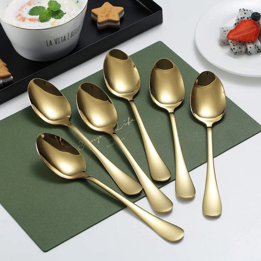 Set of 6 - Mirror Polished Stainless Steel Golden Spoons Cutlery Set