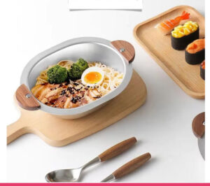 Stainless Steel Serving Bowl with Wooden Handles